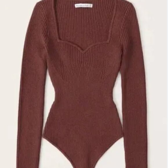Abercrombie Long-Sleeve Sweetheart Sweater Bodysuit size small brown - Picture 1 of 5